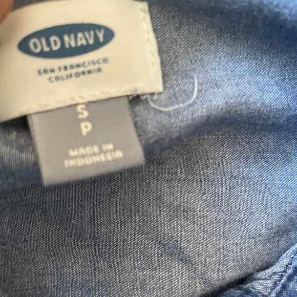 Old Navy Blue Soft Denim Jeans Button Down High Low Hem Dress w Collar - S - Picture 7 of 8